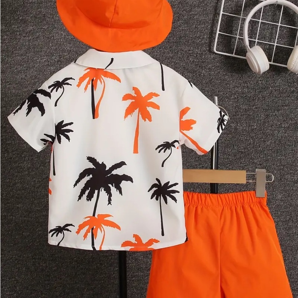 Tropical Palm Tree Shirt, bucket hat and Shorts Set